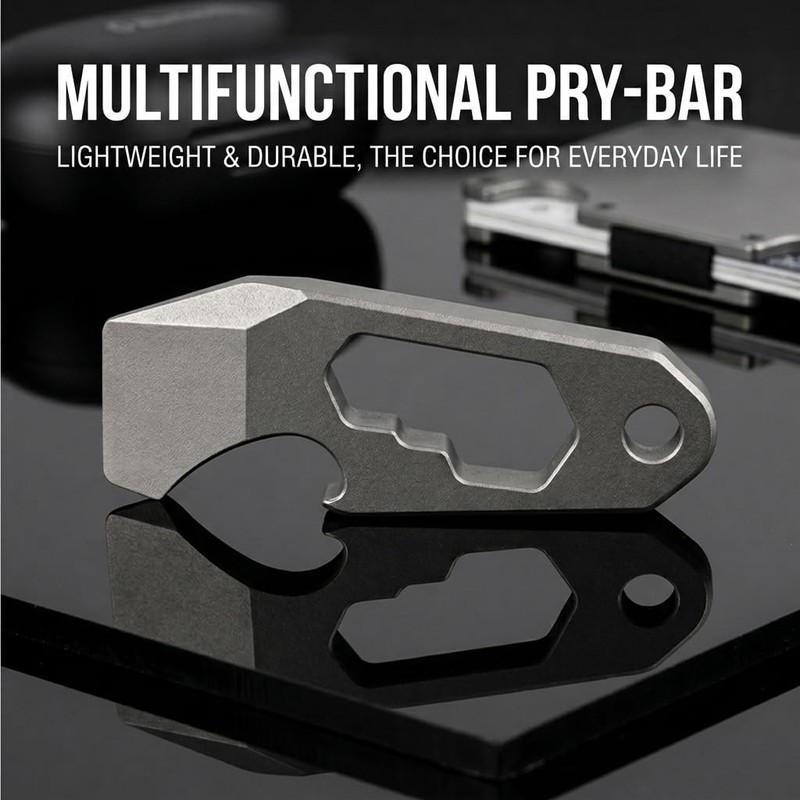 Titanium EDC Pry Bar Multitool, Mini Keychain Prybar Tool with