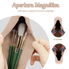 Funda para Brochas de Maquillaje, Impermeable Soporte para Brochas de Maquillaje, Succión magnética sin caída, Capacidad para Una Docena Pinceles, Silicona Impermeable, Ideal para El Aire Libre(Caqui)