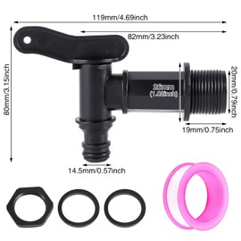 Pack of 2 Outlet Tap for Water Butt, Tap 3/4 Inch Plastic Replacement Tap with Seal Lock Nut Sealing Tape for Rainwater Barrel Water Tank Rain Barrel (Black)