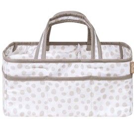 Sidney Grey and White Dalmatian Spots Print Nursery Diaper Storage Caddy - Portable Organizing Fabric Tote Bag