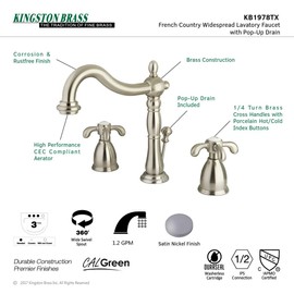 Kingston Brass KB1978TX French Country Widespread Lavatory Faucet, Brushed Nickel