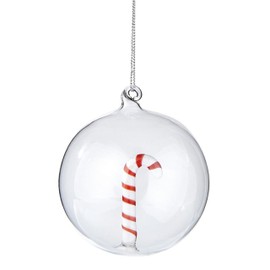 Slant Collections Christmas Glass Ball Ornaments 3D Figurine Inside Ornament, 3.15" Diameter, Candy Cane