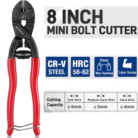 WORKPRO 8-inch Mini Bolt Cutter w/Recess&Spring Security Lock,CR-V Steel Blade