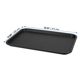 MANCHAP 6 Pack 16 x 12 Inch Black Plastic Fast Food Tray, Rectangle Food Service Trays, Restaurant Cafeteria Serving Trays for Party, Home