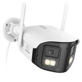 SANNCE 4MP Dual Lens Security Camera - 170° Ultra-Wide Angle, Full Color Night Vision, 2-Way Audio, Human Detection Surveillance Camera, 2.4/5GHz Wi-Fi 6, IP66 Weatherproof(Without MicroSD Card)