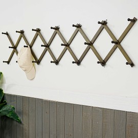 WEBI Accordion Wall Hanger,Accordion Hat Rack for Wall,Expandable Wooden Coat Rack Wall Mounted,Accordion Hook Rack for Hats,Caps,20 Peg,Dark Walnut