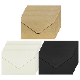 HAIKING Small Parts Envelopes, 30 PCS Kraft Paper Blank Invitation Envelopes with V Flat for Business Cards, Invitations, Small Items Storage (Black, White, Brown)