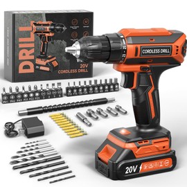 Cordless Drill, 20V MAX Power Drill Set with 2.0Ah Power Pack & Charger, 3/8 Inch Keyless Chuck, Variable Speed, 25+1 Position and 56PCS Bits/Screws, Power Tools for Home Projects