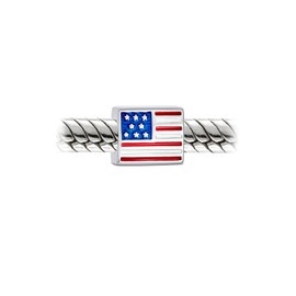 Red White Blue Stripe Holiday American USA Patriotic Flag Star Charm Bead For Women Teens .925 Sterling Silver Fits European Bracelet