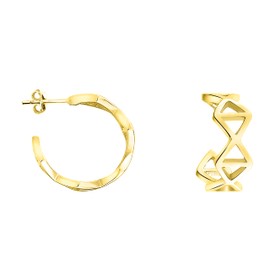 SOFIA MILANI - Women's Earrings 925 Silver - Grid Stud Hoop Earrings, Yellow Gold, No Gemstone