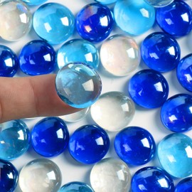 MBKHFLL 10LB Fire Pit Glass, Mixed Blue Flat Glass Marbles for Vase Fillers. Decorative Glass Pebbles for Fish Tank Fountains Garden Crafts Table Scatter and Home Decor