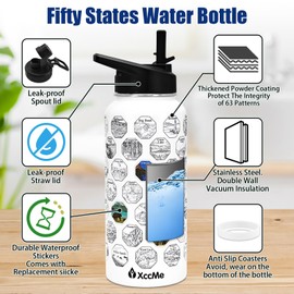 XccMe 63 National Parks Water Bottle with Stickers,32 oz Stainless Steel Insulated Water Bottle with Straws,2 Lids,Leak Proof Metal Water Cup for Hiking,Travel,Sports,Camping,Wide Mouth Bottle