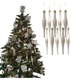 Simply Products 10 Droplet Baubles - Great Christmas Tree Decoration, Matte & Glitter Icicle Baubles (Champagne (Gold) Glitter & Matte)