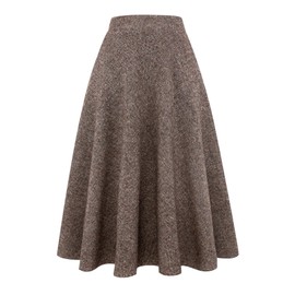 Plaid Skirts for Women Winter Wool Tweed Sweater Skirt (Medium, Long Coffee)