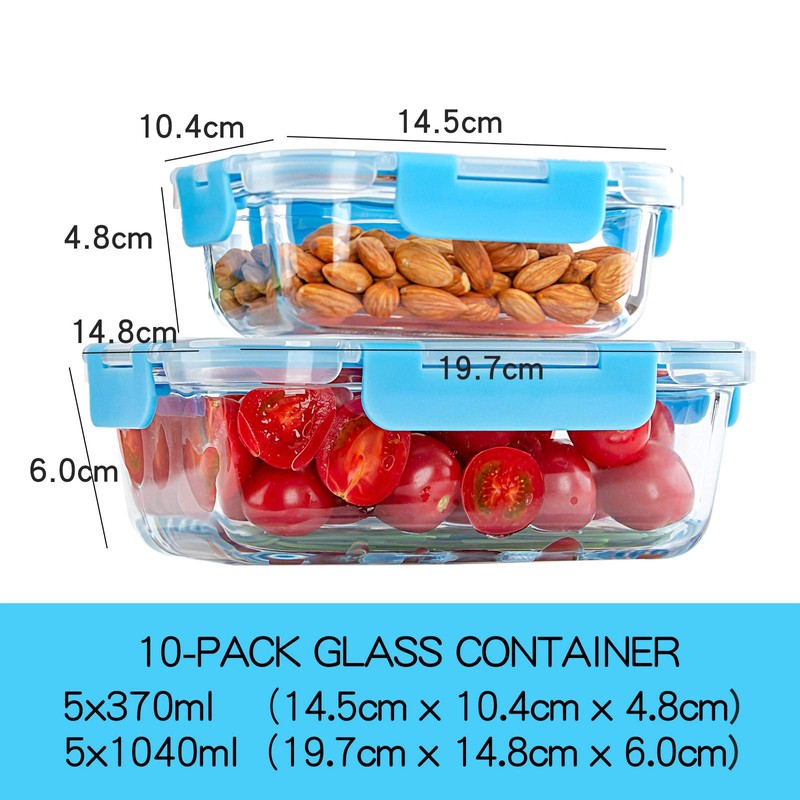 C CREST Glass Meal Prep Containers, [10 Pack] Glass Food