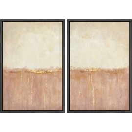 MUDECOR Framed Canvas Print Wall Art Set Watercolor Pastel Duotone Red Landscape Abstract Shapes Illustrations Modern Art Decorative Contemporary for Living Room, Bedroom, Office - 24"x36"x2 Black