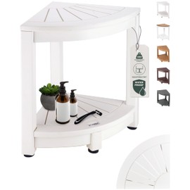 ROHKEX Waterproof Corner Shower Stool - White Waterproof Shower Bench for Shaving Legs & to Sit On - Easily Assembled Corner Bench & Shelf - Restroom Organizer - Restroom Home Decor