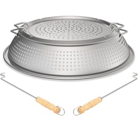 KEESHA Fire Pit Spark Protector Screen for Solo Stove Bonfire Durable 304 Stainless Steel Mesh Shield Two-Piece Mesh Cover, Includes Wooden Handle Removal Tools, Compatible with Outdoor Fire Pits