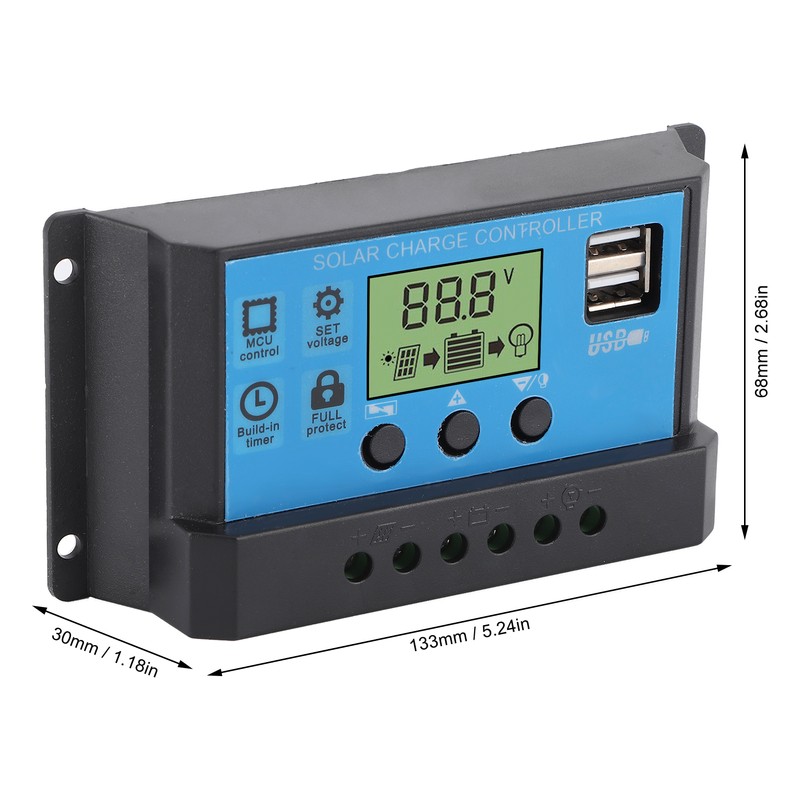 12V 24V Solar Charge Discharge Controller PWM LCD Display Dual