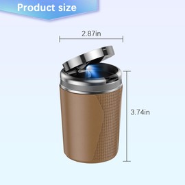 Zpana Car Ashtray with Lid, Smokeless Mini Detachable Vehicle Cup Holder Ash Tray with LED Light, Portable Automotive Interior Cigar Can Accessories, Universal for SUV Sedan Truck (Light Brown)