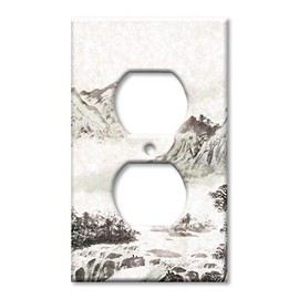 Art Plates OverSized - Jumbo Outlet Cover - OVERSIZE Outlet Switch Plate - Mountain Black and White Painting - (Made in USA)
