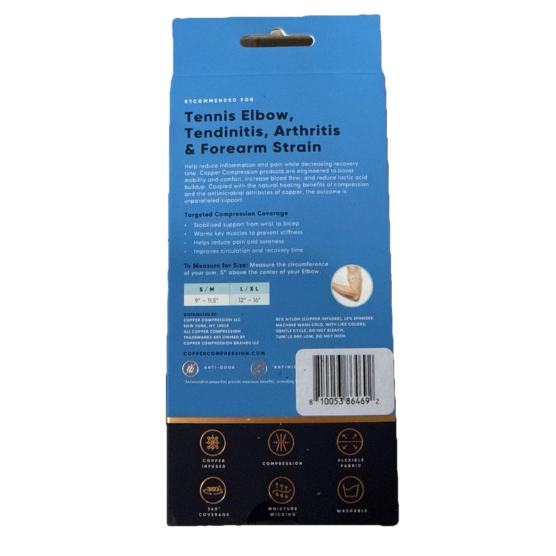 Copper Compression Pro+ Full Arm Sleeve, Size Large/XL Unisex