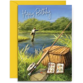 Gone Fishing Male Birthday Card - Medium Sized Card (A5 Size -148mm x 210mm) with Envelope