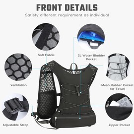 Yaskyly Running Hydration Vest 5L with 2L Water Bladder, Running Backpacks Lightweight Hydration Pack Functional Running Vest Water Daypack for Women Men Jogging Trail Race Marathon Cycling Hiking