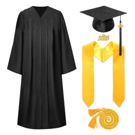 Metaparty 2025 Graduation Gown and Cap Set for Adults,Unisex University High School Women Teen Graduation Gown,Grad Gift for Him Her (Black 02, 48)