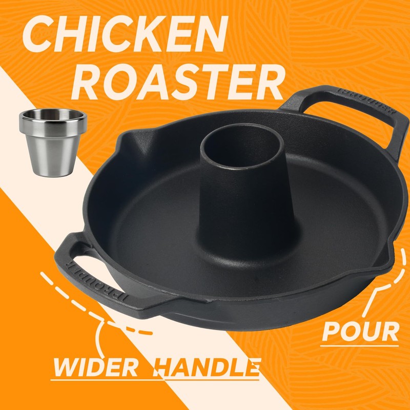 IPROUDER Cast Iron Chicken Roaster, Pre-Seasoned Vertical Poultry Roaster with