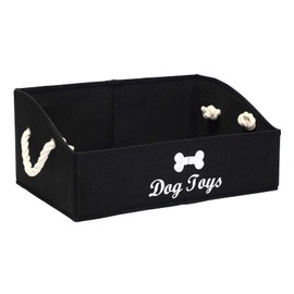Geyecete Large Dog Toys Storage Bins - Foldable and linen Trapezoid Organizer Boxes with Cotton Handle, Collapsible Basket for Shelves (Black-DOG)