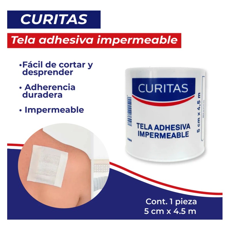 Tela Adhesiva Impermeable Curitas 1 Rollo 5cm X 4.5m Blanco