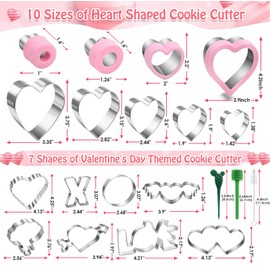 17 Pcs Heart Cookie Cutter Set for Valentine's Day, 9 Size Heart Shape Cookie Cutter and Lips, Heart with Arrow, Double Heart, Angel's wings Shape in One Size, Stainless Steel Biscuit Pastry Cutters