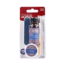 KISS Acrylic Nail Kit, 'Acrylic Fill Kit', includes 3g nail glue, 10mL Primer, 14mL Liquid, 9g Acrylic Powder, 20 Natural Nail Tips, Nail Forms, 1 Brush, 1 Nail File, 1 Buff Block, 1 Manicure Stick