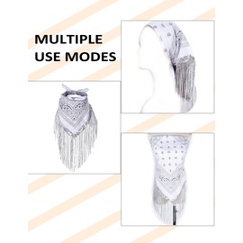 JIANGLAI Fringe Rhinestone Bandana with Heart Sunglasses, Disco Cowgirl Bachelorette, White, Large