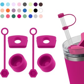 DUNLAGUE Silicone Spill Stopper Set for Tumbler Cup 2.0 30oz & 40oz with Straw Cover (Set of 2, Fuchsia)