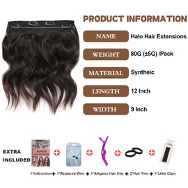 BUPPLER Hair Extensions 30.5 cm Invisible Secret Hair Extensions Adjustable Long Wavy Hair Extension Synthetic Upgrade 4 Secure Clips in Hairpieces Jet Black to Brown