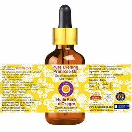 Deve Herbes Pure Evening Primrose Oil (Oenothera biennis) with Glass Dropper Cold Pressed 10ml (0.33 oz)
