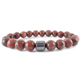 Raffici Anxiety Bracelet Natural Stone Hematite Chakra Ajustable Stretch Gemstone Beads Bracelet Protection Luck Prosperity for Women Men Teen Girls Boys Unisex Christmas Birthday Gift (Red Jasper)