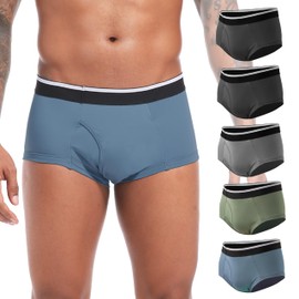 TIICHOO Incontinence Underwear for Men Washable Mens Incontinence Briefs Leakproof Underwear 50 ml Absorbency 5 Pack(3X-Large, 2 Black/Dark Grey/Green/Blue)