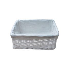 Arpan Small White Wicker Gift Hamper Storage Basket with White Cloth Lining