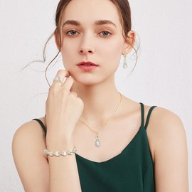 Clearine Wedding Teardrop Marquise Necklace Earrings Tennis Bracelet Ring Set, Clear Cubic Zirconia Gold Bridal Jewellery Set for Bride Bridesmaid, Christmas Valentine Mothers Day Prom Jewelry Gift