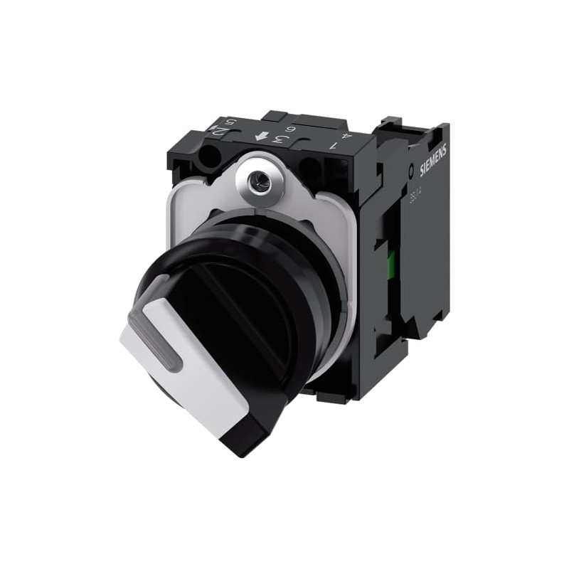 Siemens 3SU1100-2BF60-1BA0 Selector Switch with Holder, White, 22 mm