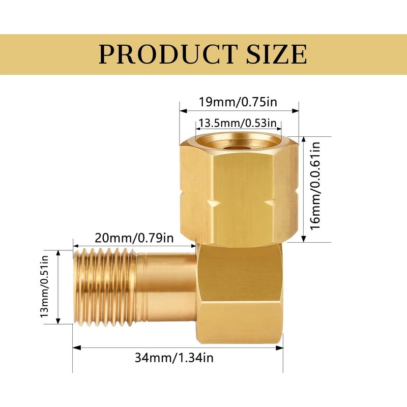 Gas Connection Angle 1/4 Inch Left 90° Corner Connector Brass