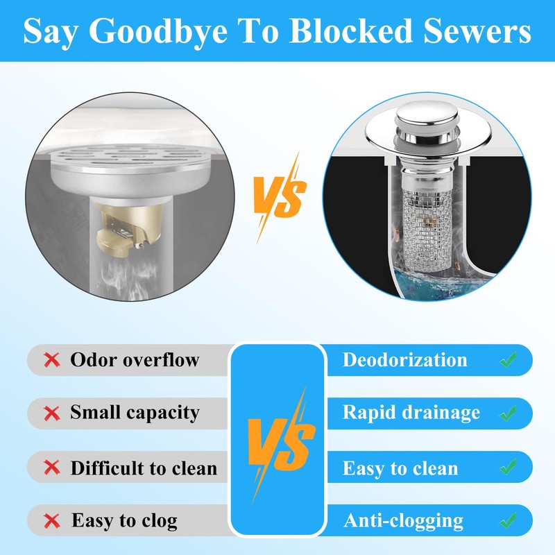2PCS Universal Bathroom Sink Stopper with Hair Catcher, Pop-Up Drain