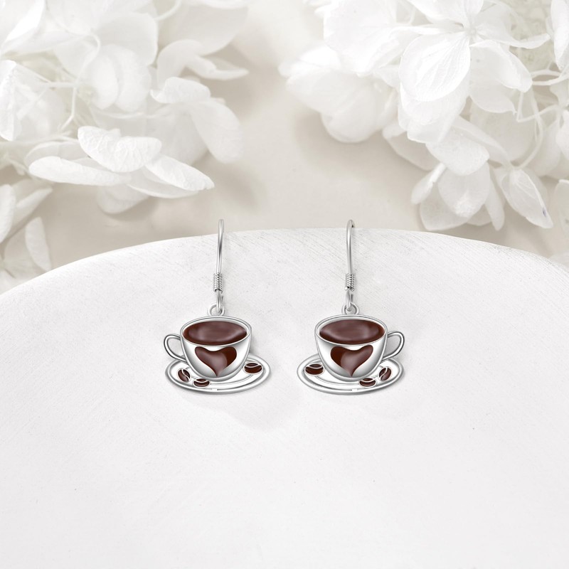YFN Coffee Earrings Sterling Silver Coffee Dangle Earrings Tiny Coffee