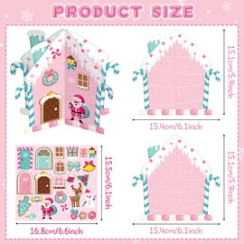 Aginc Berry Christmas Gingerbread House Craft - 24Set Make Your Own 3D Pink Gingerbread House Craft Kit for Kids Xmas Art Project Set with Stickers for Winter Christmas Party Favor Classroom Activity
