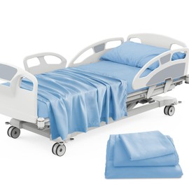 Luv4babe 3 Piece Hospital Bed Sheets Set for Home Use and Hospital Use 1 Fitted Sheet 36"×84"×14", 1 Flat Sheet and 1 Pillowcase, Blue