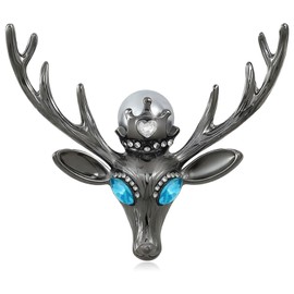 Cotsinyer Gunmetal Plated Deer Head Brooch Vintage Rhinestone for Men/Women