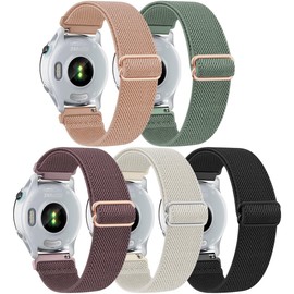 T Tersely (5Pack) Elastic Solo Loop Bands for Garmin Forerunner 265S/Venu 3S/Vivoactive 4S, 18mm Soft Stretch Adjustable Nylon Sport Band (Black+Pink+Cactus+Starlight+Purple)